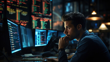 A financial analyst looking at the stock market portfolio movements, business, banker, hedge fund manager, generative AI - obrazy, fototapety, plakaty