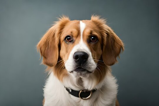 cute close up portrait of a dog looking to the camera on neutral background created with generative ai technology