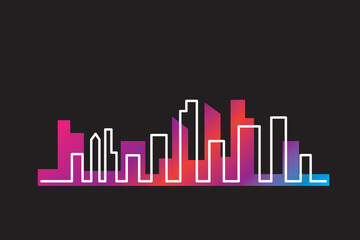 Continuous line drawing city building. One line single cityscape. Vecotr illustration.