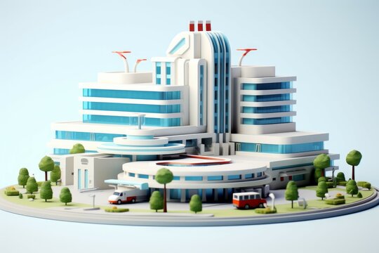 Hospital 3d illustration building. Generate Ai