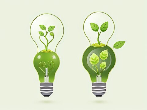 Dibujo de plantas verdes saliendo de  las bombillas