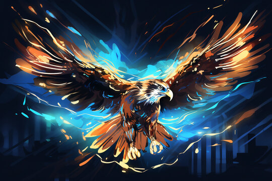 Illustration of a Hawk Painting Cartoon