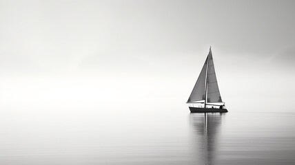black sailboat silhouette in the fog. Generative AI