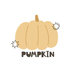 Colorful vector illustration with cartoon pumpkins, lettering, decorative elements. season. nature theme. design for cards, prints, posters