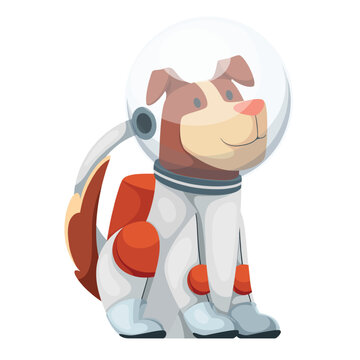 Cute dog astronaut vector illustration. Cartoon isolated adorable puppy astronaut with spacesuit, head in helmet and tail sitting, funny pet friend of spaceman for travel in space and universe