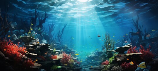 Fototapeta premium Ocean underwater sea reef background. Generative AI technology. 