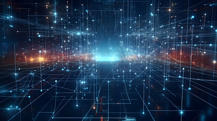 Digital binary code matrix background - 3D rendering of a scientific technology data binary code network conveying connectivity, complexity, and data flood of the modern digital age, Generative AI