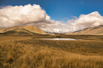 Ashburton lakes scenery in Hakatere conservation park in remote rural high country