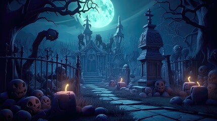 Abandoned graveyard at twilight. Halloween concept. For Halloween event organizer, costume shop, ghost tour operator.