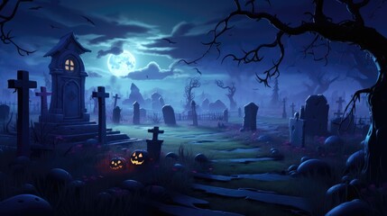 Abandoned graveyard at twilight. Halloween concept. For Halloween event organizer, costume shop, ghost tour operator.