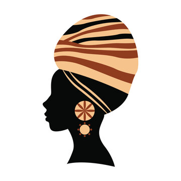 recommend clip art: African woman with turban bohemian vector design. Flat vector icon illustration.