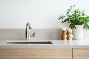 Kitchen furniture sink light wood. Generate Ai