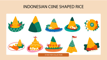 Fototapeta na wymiar Indonesian Cone_Shaped Rice Illustration Set