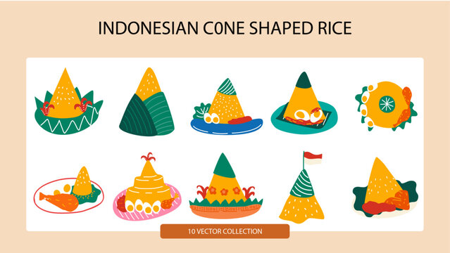 Indonesian Cone_Shaped Rice Illustration Set