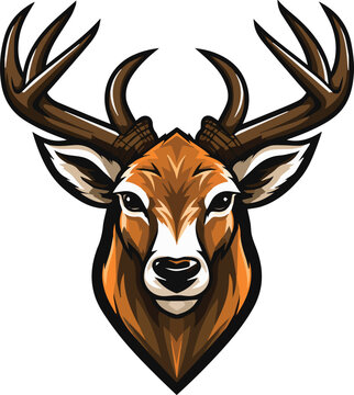 Brown Stag Mascot Logo Vector Illustration, Deer Logo Concept isolated on white background, Deer Emblem Sports Logo for Club or Team identity