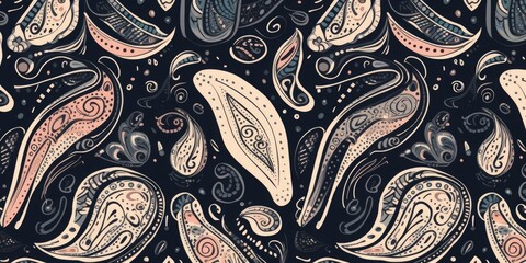 Hand drawn paisley ornament pattern. Abstract trendy doodle style. Fashionable  template for your design, Generative AI