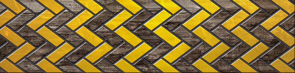 Wood and gold floor boards in herringbone pattern