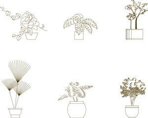 Vector sketch of detailed silhouette illustration of potted ornamental plants for decoration in the garden and interior in the house