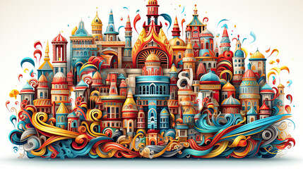 Obraz premium Famous landmarks of the world. Colorful vector illustration for your design. Generative AI.
