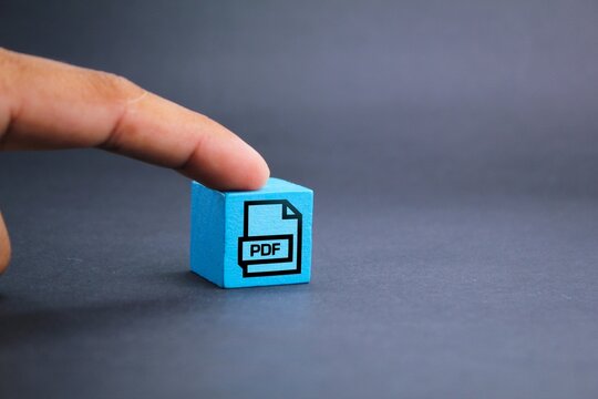 blue cube with icon or PDF file. concept pdf faculty format. pdf file download