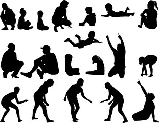 People silhouettes in different body positions.