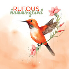 Rufous hummingbird watercolor paint 