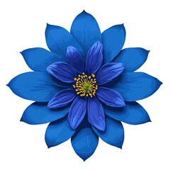 Blue double flowered, isolated illustration, transparent with white background (Generative AI)