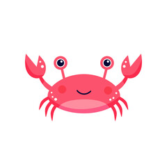 Red baby crab drawn in flat style vector illustration. Cute sea animal sticker isolated on white background