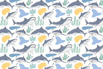 Seamless childish pattern with funny fishes. Creative scandinavian kids texture for fabric, wrapping, textile, wallpaper, apparel. Vector illustration background in white