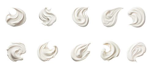 Set of White cosmetic cream Isolated on White Background. Swatche. Grooming Products. Drop of liquid stroke With clipping path. Full depth of field. Focus stacking. PNG. Generative AI