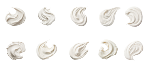 Set of White cosmetic cream Isolated on White Background. Swatche. Grooming Products. Drop of liquid stroke With clipping path. Full depth of field. Focus stacking. PNG. Generative AI
