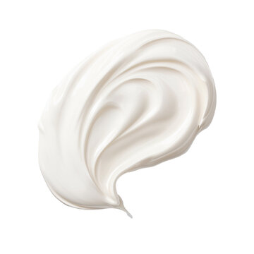 White cosmetic cream Isolated on White Background. Swatche. Grooming Products. Drop of liquid stroke With clipping path. Full depth of field. Focus stacking. PNG. Generative AI