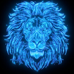 Abstract animal art, in black background. 3d rendering image. Futuristic blue glowing low polygonal art. Modern wireframe mesh design. The frame structure of the light connection. Neon glow art.