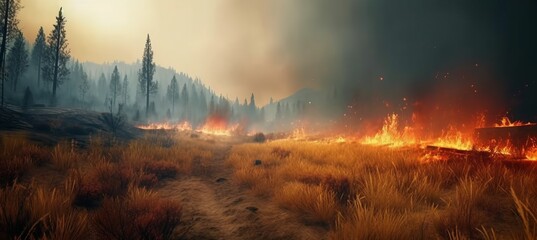 Wildfire forest background. Generative AI technology.