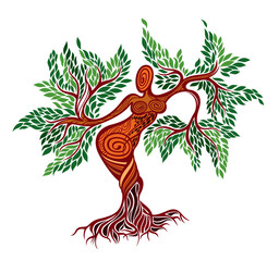 Abstract Human tree logo. Unique dryad Tree Vector illustration, hand drawn abstract tree with woman shape.