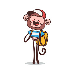 Cute monkey in delivery costume vector cartoon character isolated on a white background.