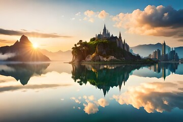 Fototapeta premium sunset in the mountains and beautiful landscape