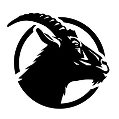Goat silhouette, round shape logo. Vector illustration.