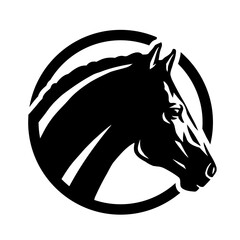 Horse silhouette, round shape logo. Vector illustration.