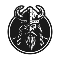 Viking warrior in a helmet with horns on a dark background. Vector illustration.