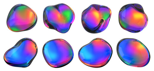 Set of iridescent bubbles, 3d render
