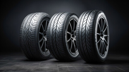 New rubber car tires for wheel. Black background