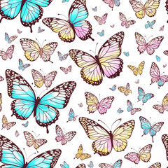 Fototapeta na wymiar Many colorful butterflies seamless pattern background illustration.
