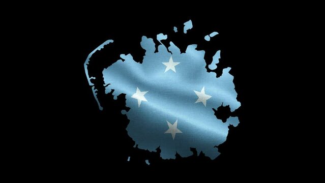 4K waving national flag of Micronesia on the map. Loop alpha channel seamless Micronesian flag on territory. Outline geographic country border of Micronesia stock video.