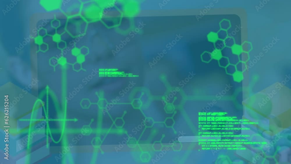 Poster animation of scientific data processing over laboratory