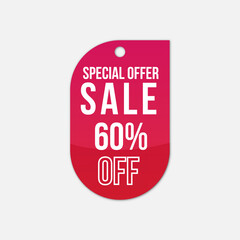Sale tag, Red sale label, Sale banner 60% off