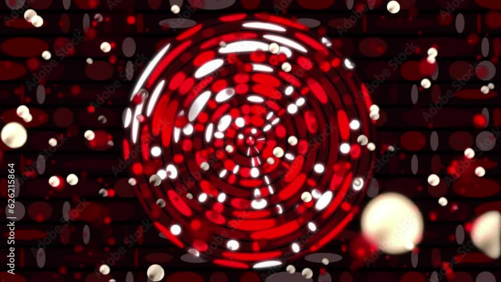 Poster animation of glowing spots and circles moving on seamless loop on dark background