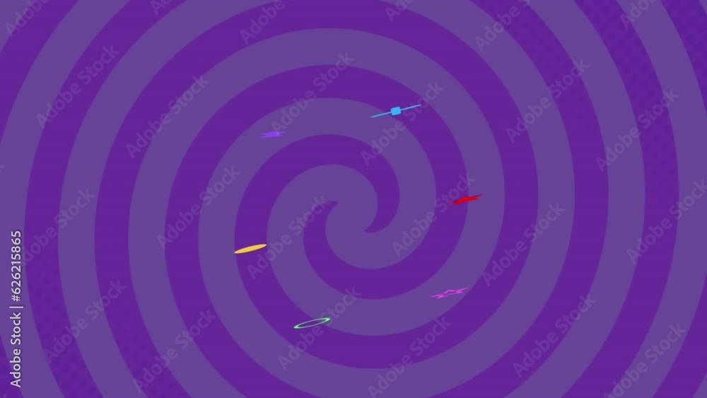 Aufkleber animation of shapes and purple circles moving on seamless loop background