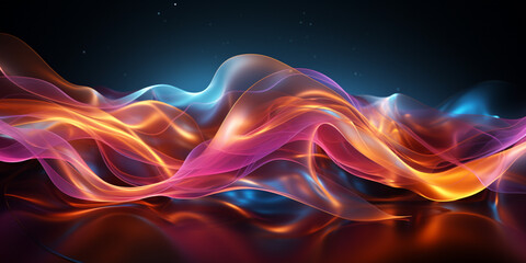abstract futuristic background with gold, pink, blue, glowing neon fluid wave, with highlights, techno sound, shape, data transmission concept, fantastic wallpaper