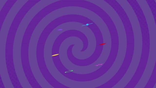 Animation of shapes and purple circles moving on seamless loop background